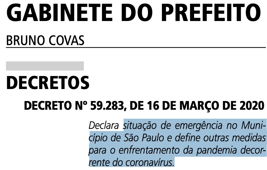 Decreto declara situação de emergência em São Paulo.