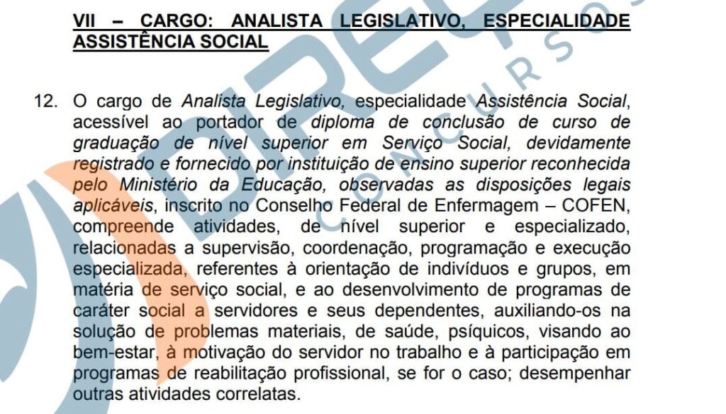 Requisitos concurso Senado Analista Legislativo Assistência Social